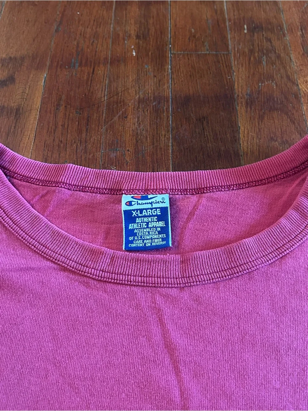 Vintage ‘90s Champion Essential Spellout Faded Red Cotton Crewneck T-shirt XL - Picture 4 of 9